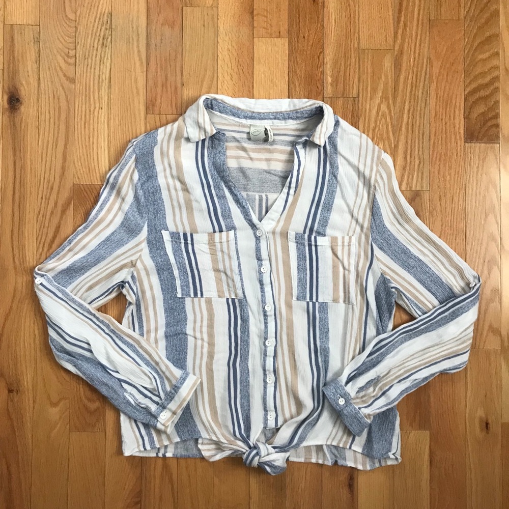 Paper Crane Long Sleeve Tie Up Blouse